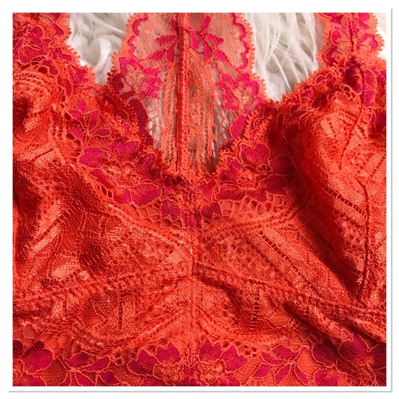 Free People Racerback Lace Bralette Orange & Hot Pink Floral Lace Size XS - Picture 4 of 9